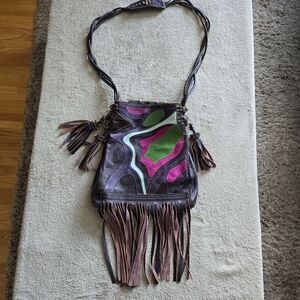 Emanuel Ungaro Paris Leather Fringe Crossbody Bag Boho Hippie Festival Purse